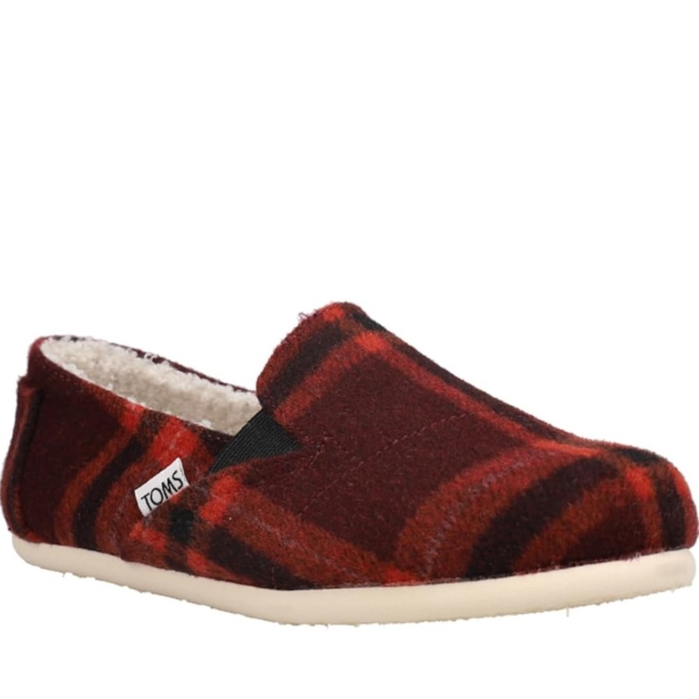 Toms Red Plaid with Faux Shearling Slip On Shoe - Size 7